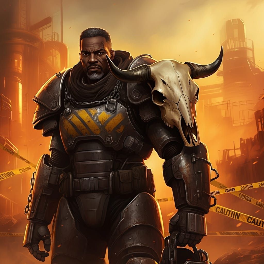 Rugged Warrior in Cyberpunk Cityscape