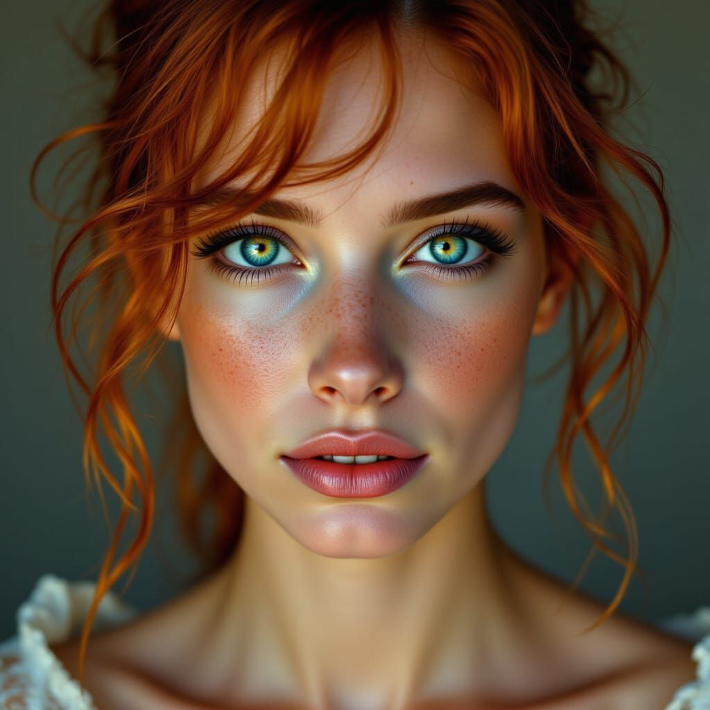 Photorealistic Portrait of a Red-Haired Woman with Freckles