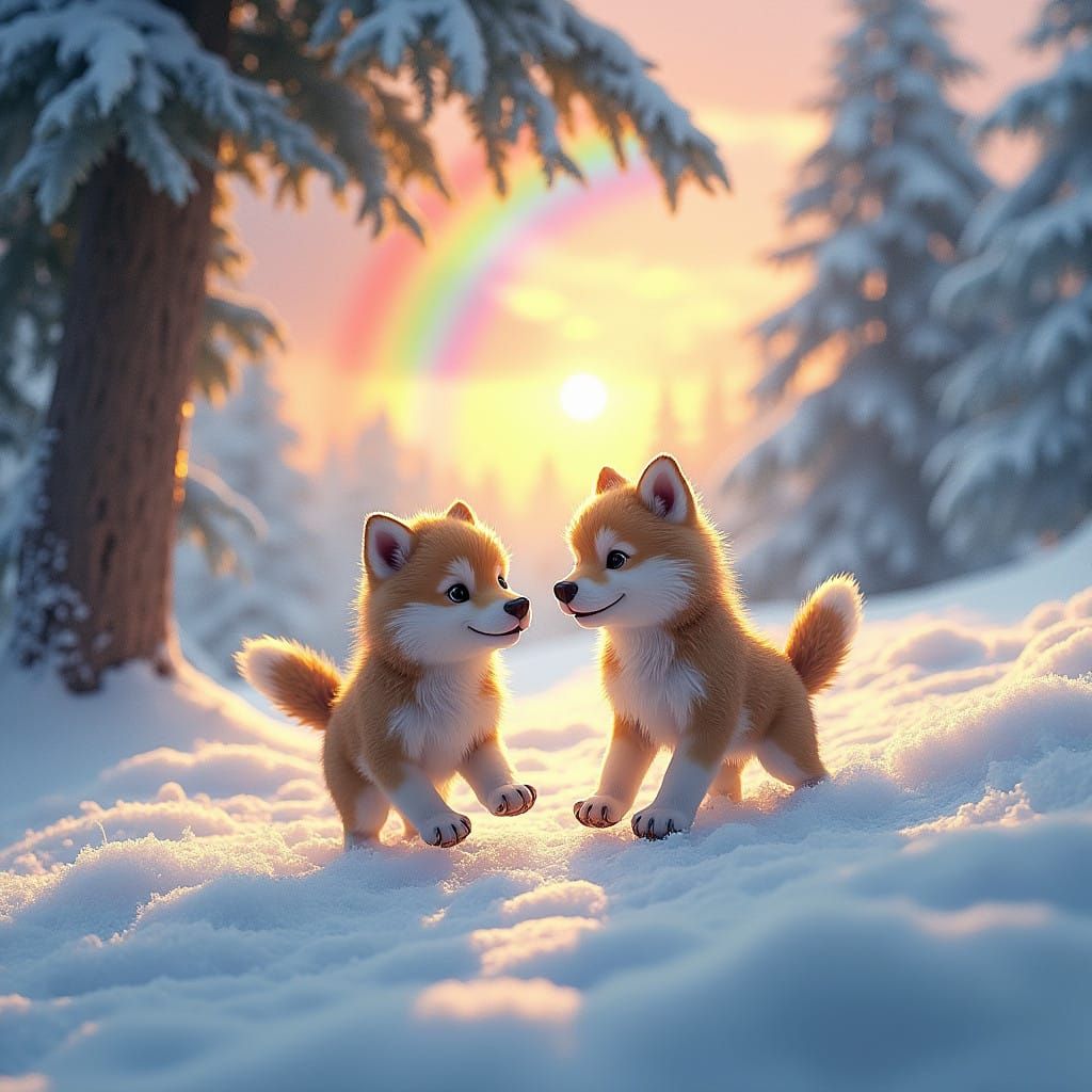 Wolf Cubs Frolic in Winter Wonderland