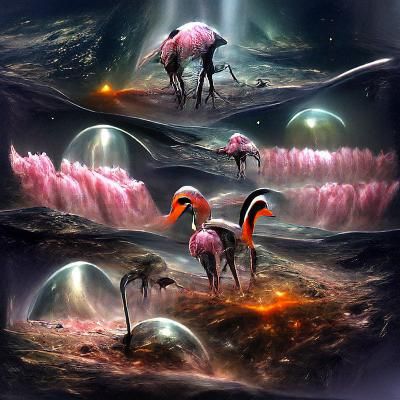 Flamingos on an Ethereal Alien Planet