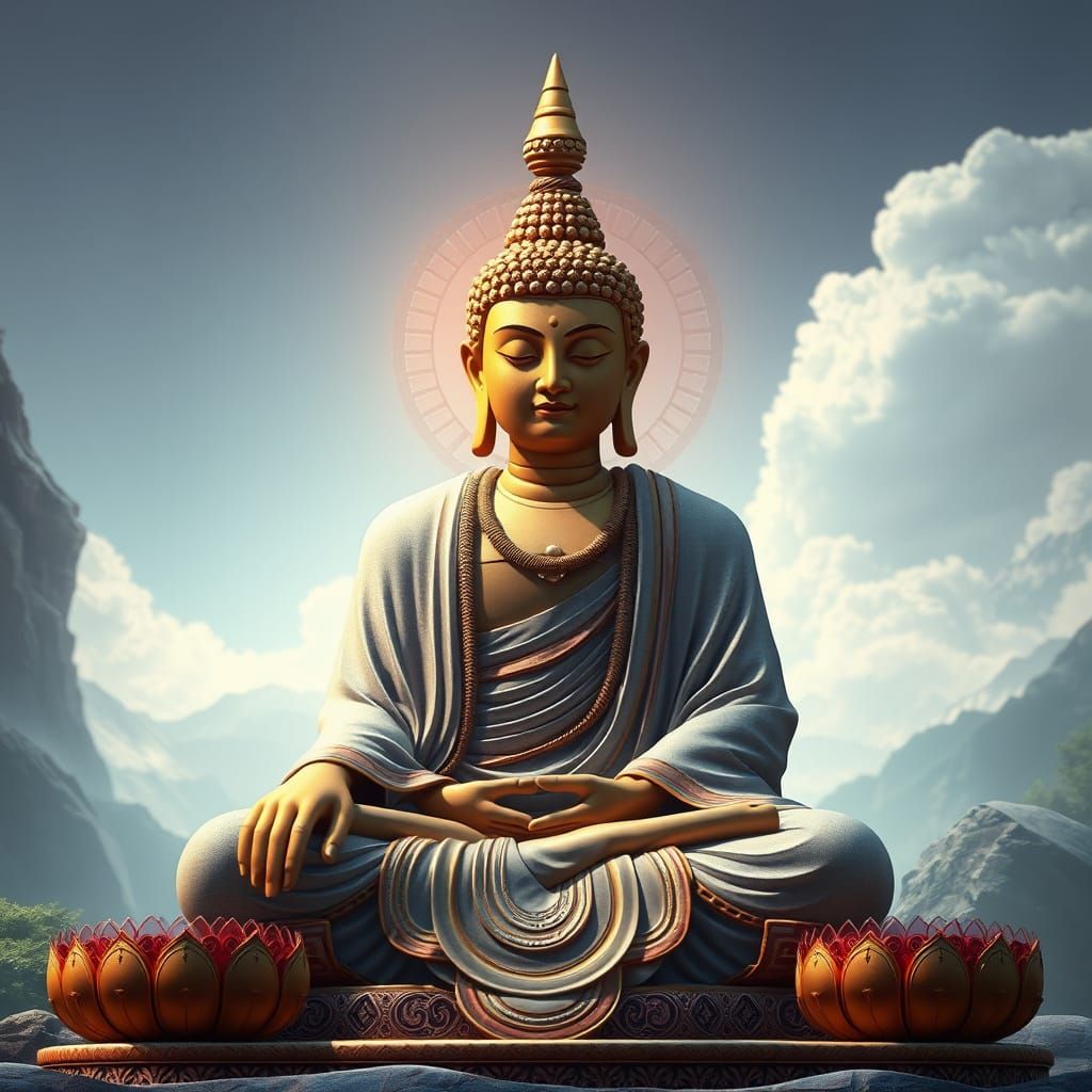 Buddha in Vibrant Anime Style Meditation