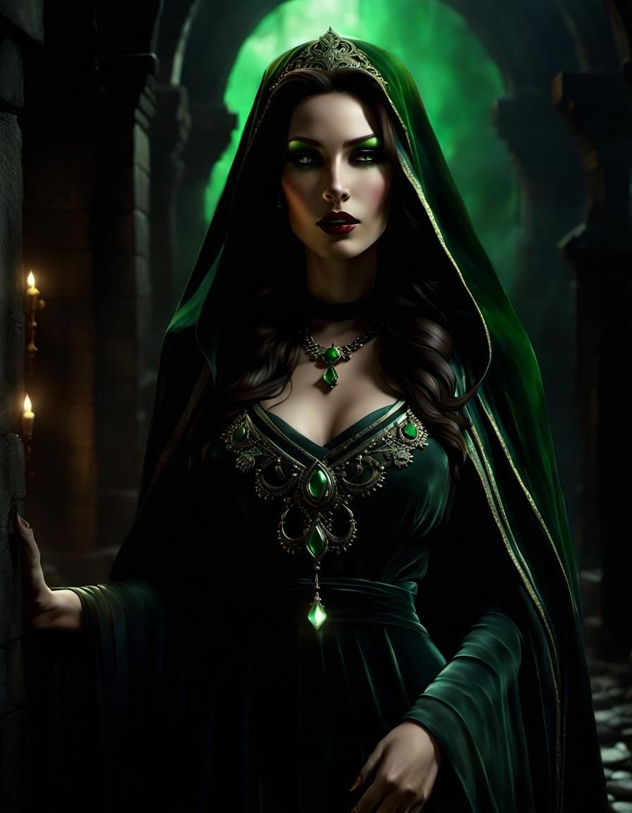 Undead Priestess with Green Light Shards