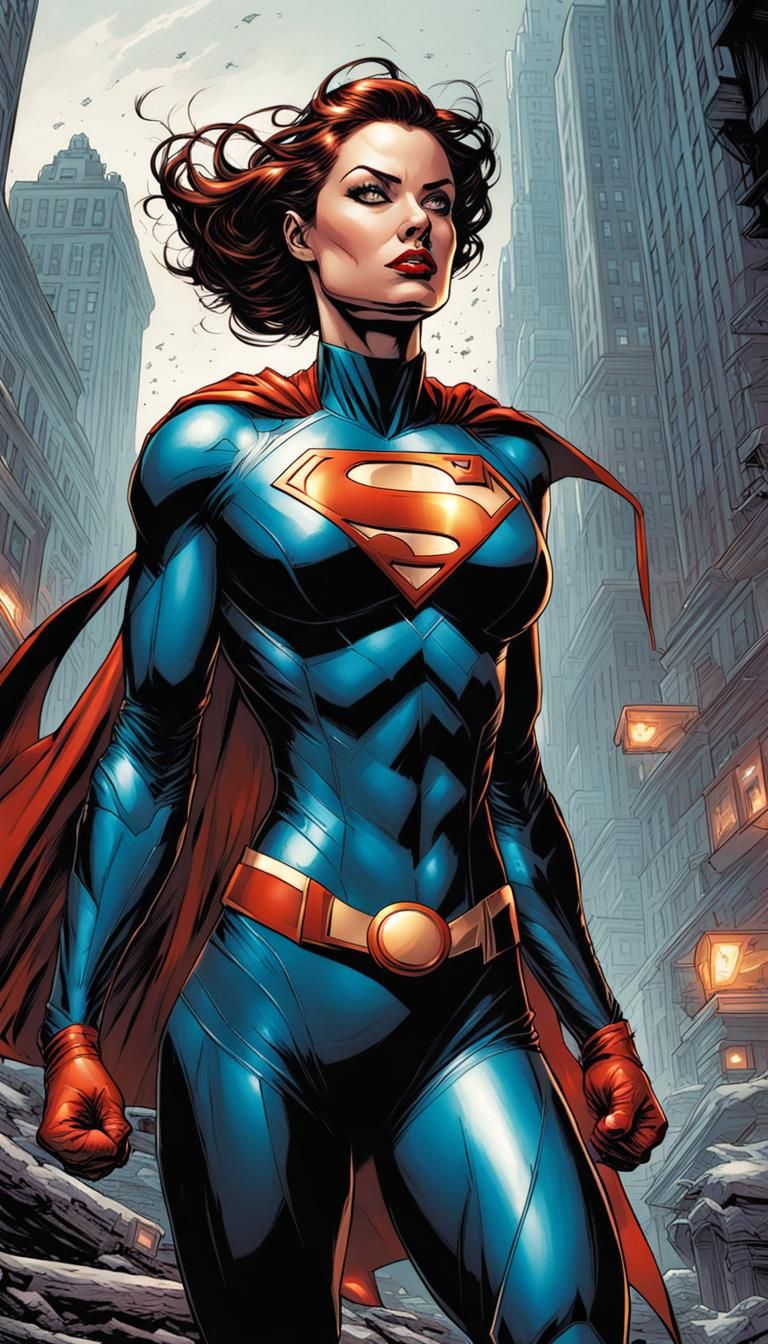 Kryptonian Female Superhero in Comic Book Style