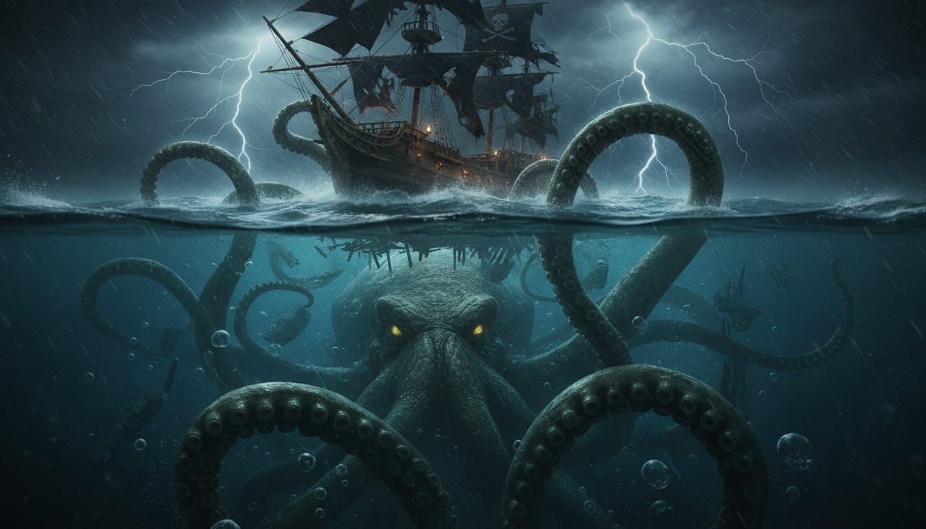Kraken Attacks Pirate Galleon in Epic Sea Battle