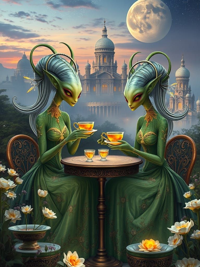 Alien Women's High Tea in Rococo Style