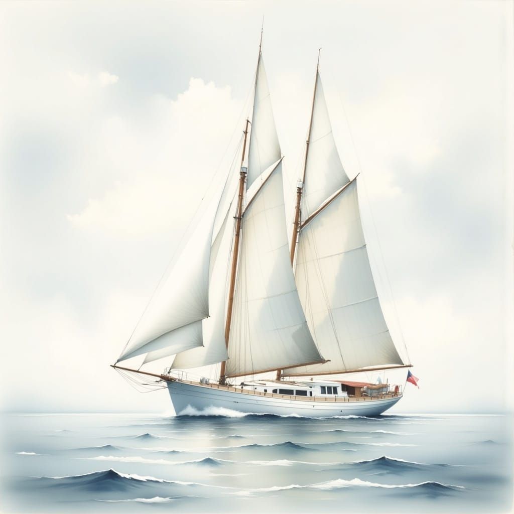 Graceful schooner sailing across calm waters under a soft, o...