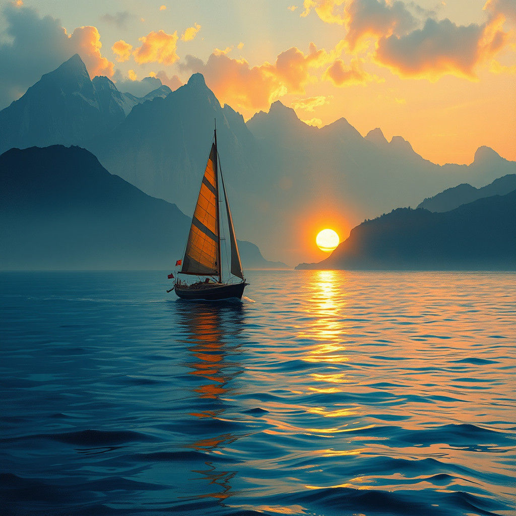 Sunset Sailboat Scene in Impressionist Style