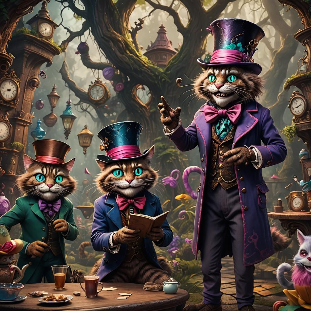 Cheshire Cat and Man in Detailed Digital Painting