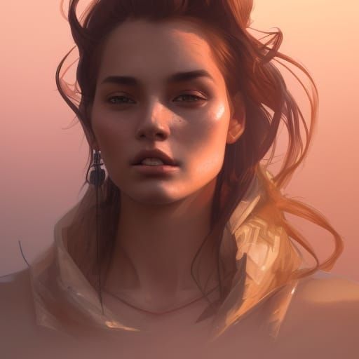 Desert Sunrise Portrait in Art Nouveau Style