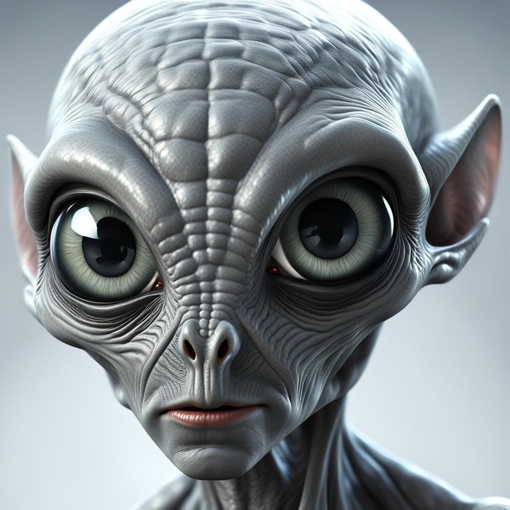 Hyperrealistic 3D Render of a Grey Alien