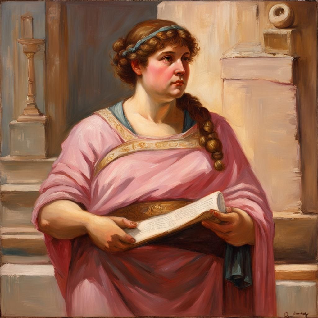 Ancient Greek Woman with Scroll in Oil Painting Style