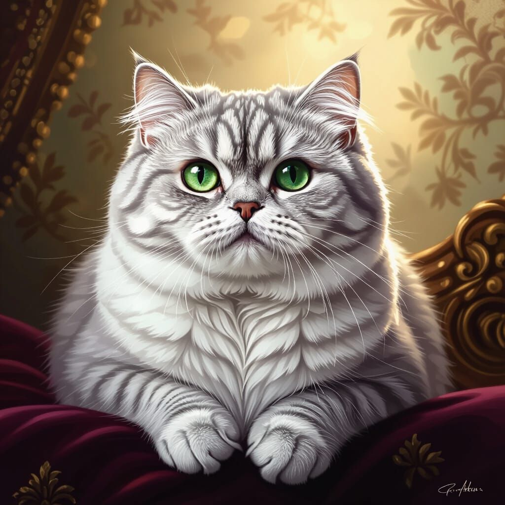 Regal Silver Chinchilla Cat with Green Eyes