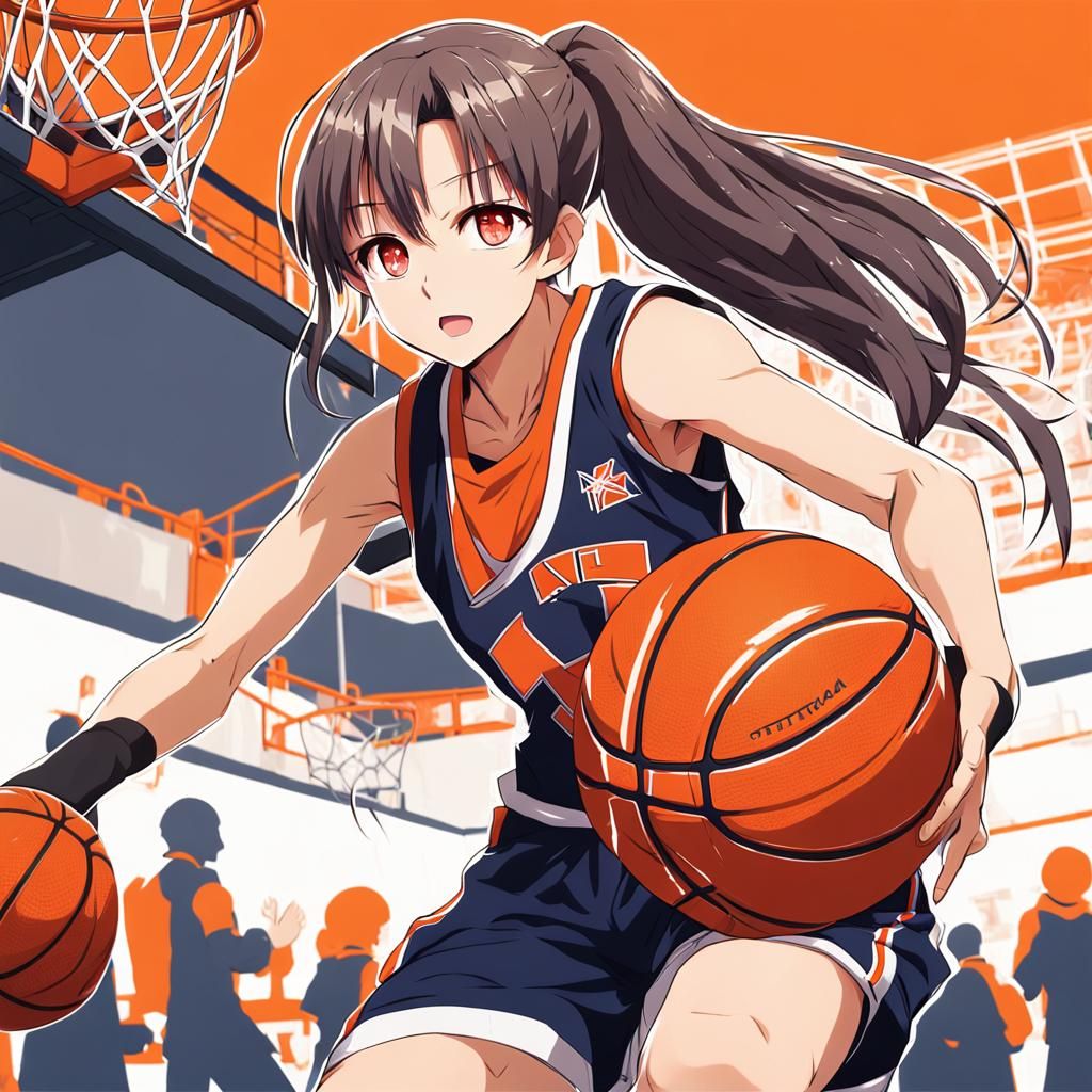 Anime Girl in Orange Basketball Outfit