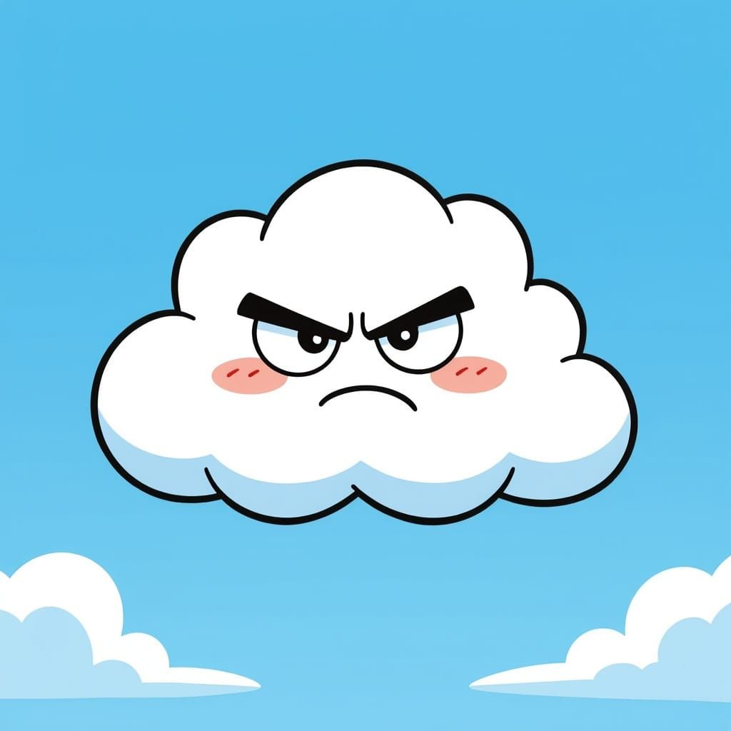 Grumpy 2D Cartoon Cloud in Classic Animation Style