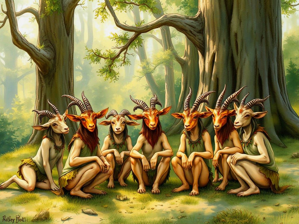 Whimsical Forest Family of Fauns