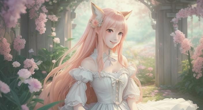 Nine-Tailed Fox Girl in Wedding Dress: Anime Art