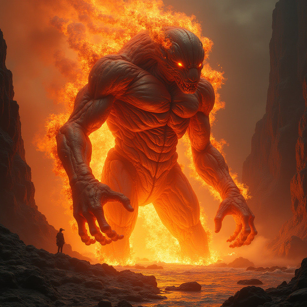 Molten Giant Erupts: Futuristic Biomechanical Concept