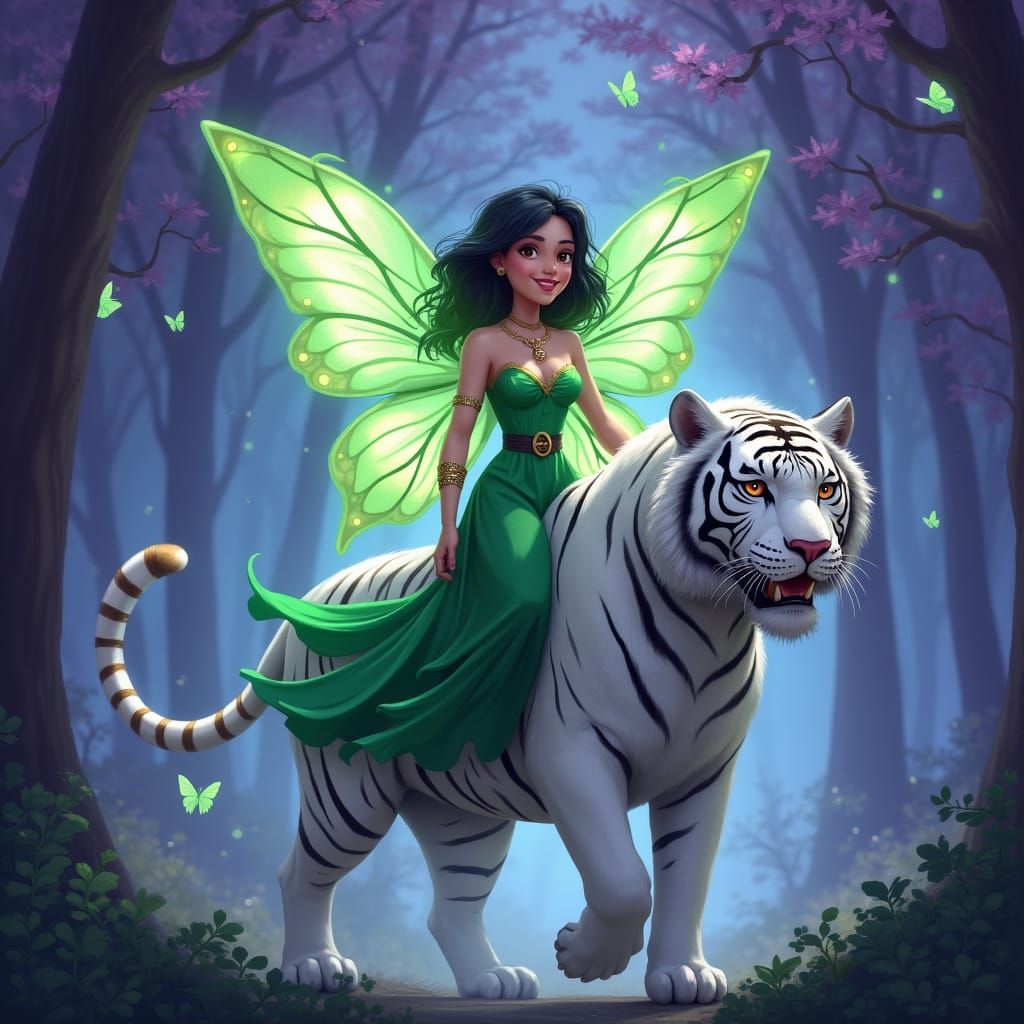 Enchanted Elven Tiger in Magical Forest
