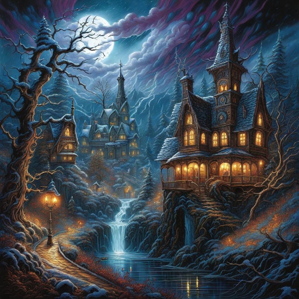 Chaotic Four Seasons Landscape in Gothic Style