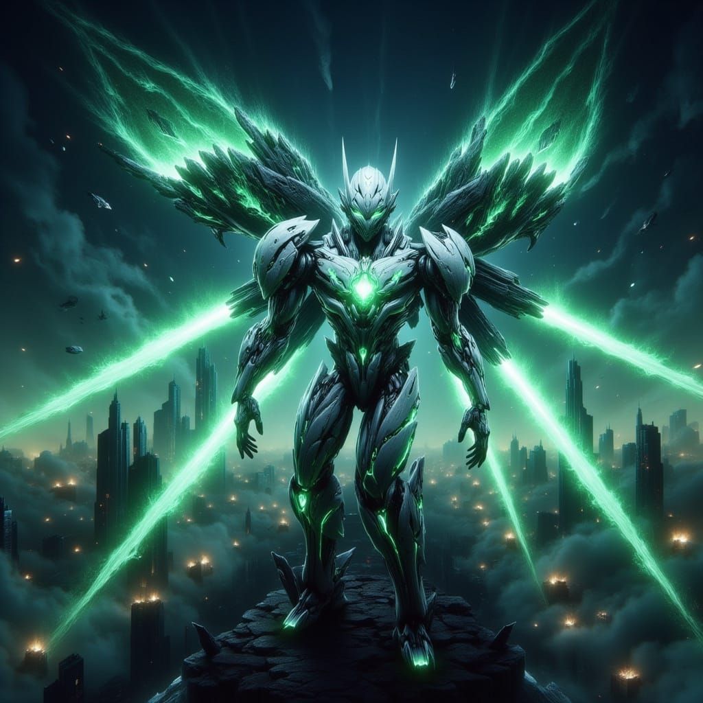 Futuristic Mecha Robot with Jet Pack in Biomechanical Style