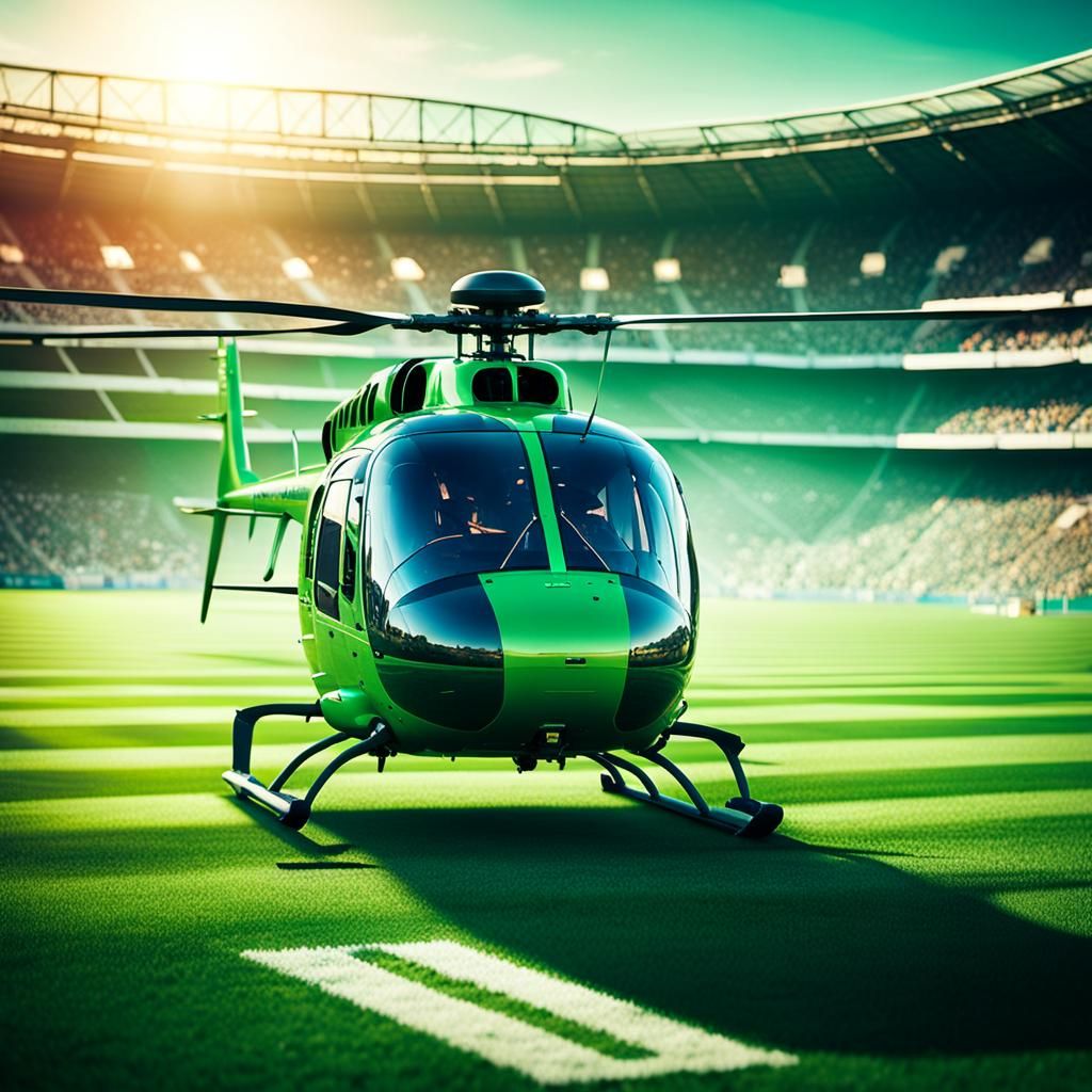 Dramatic Stadium Scene with Helicopter Landing, High Contras...