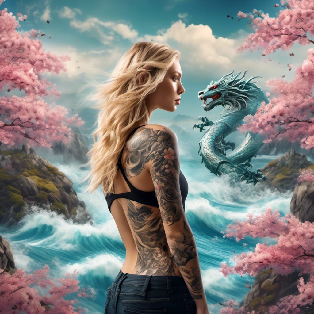 Tiger and Dragon Tattoo Art on Woman's Back