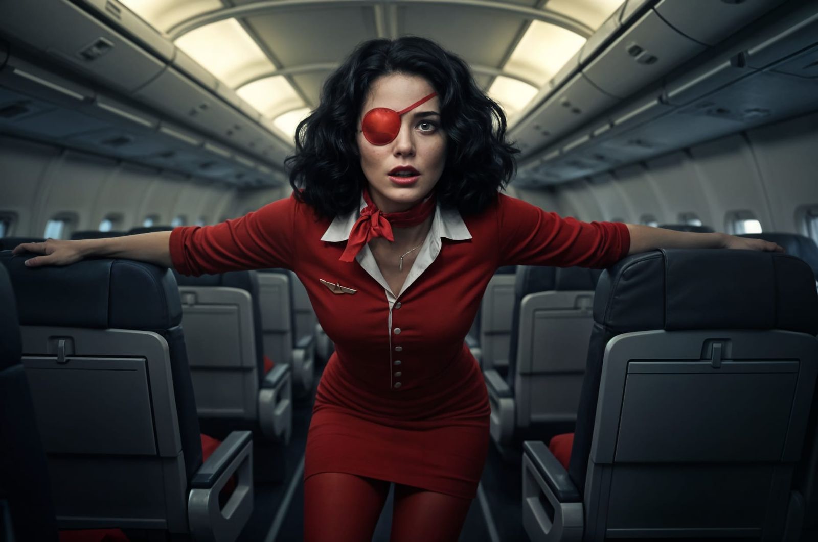 Anxious Flight Attendant in Turbulence, Moody Fine Art Photo