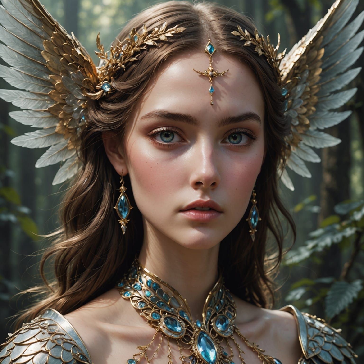 Ethereal Fantasy Woman with Angelic Features in Misty Enviro...