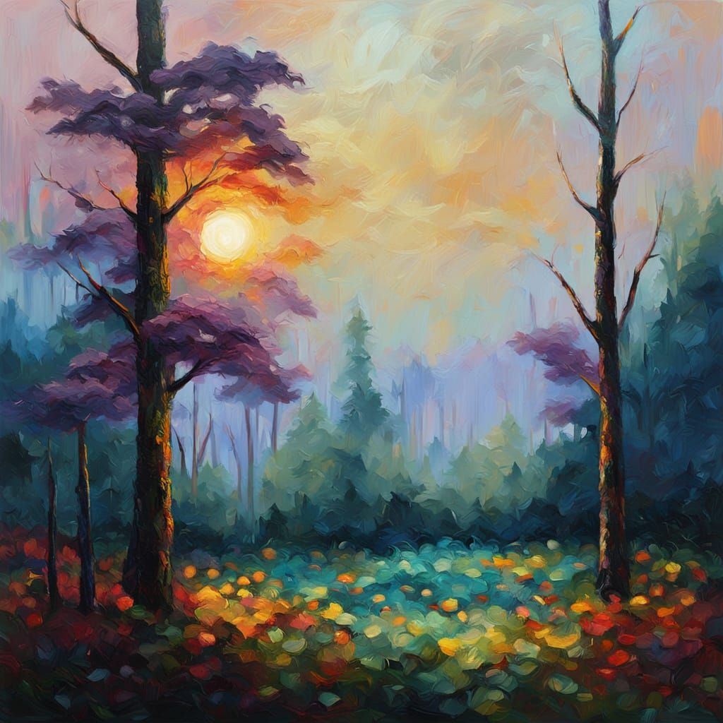 Mystical Forest Glows in Vibrant Tonalist Oil Painting