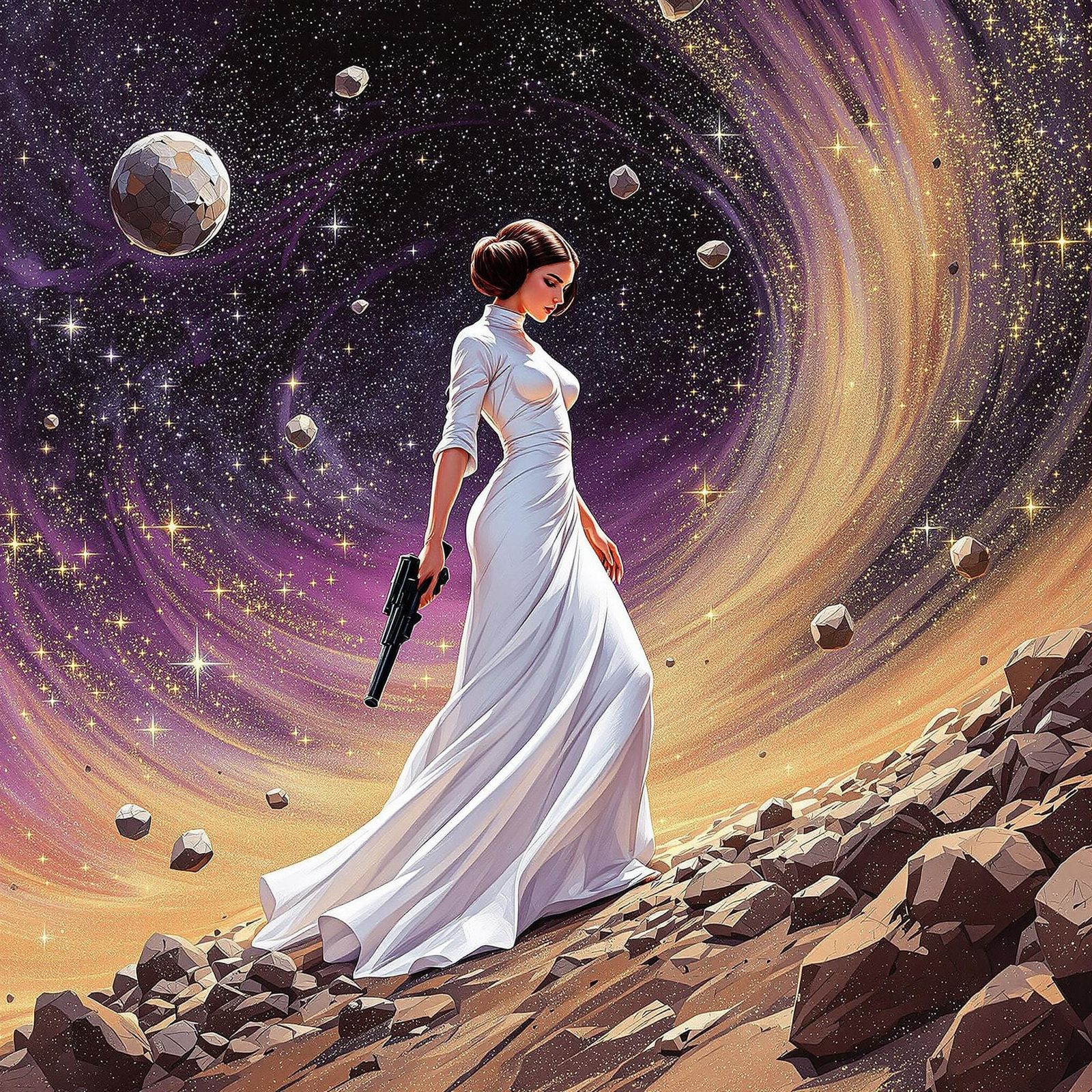 Impasto Princess Leia in a Swirling Asteroid Field