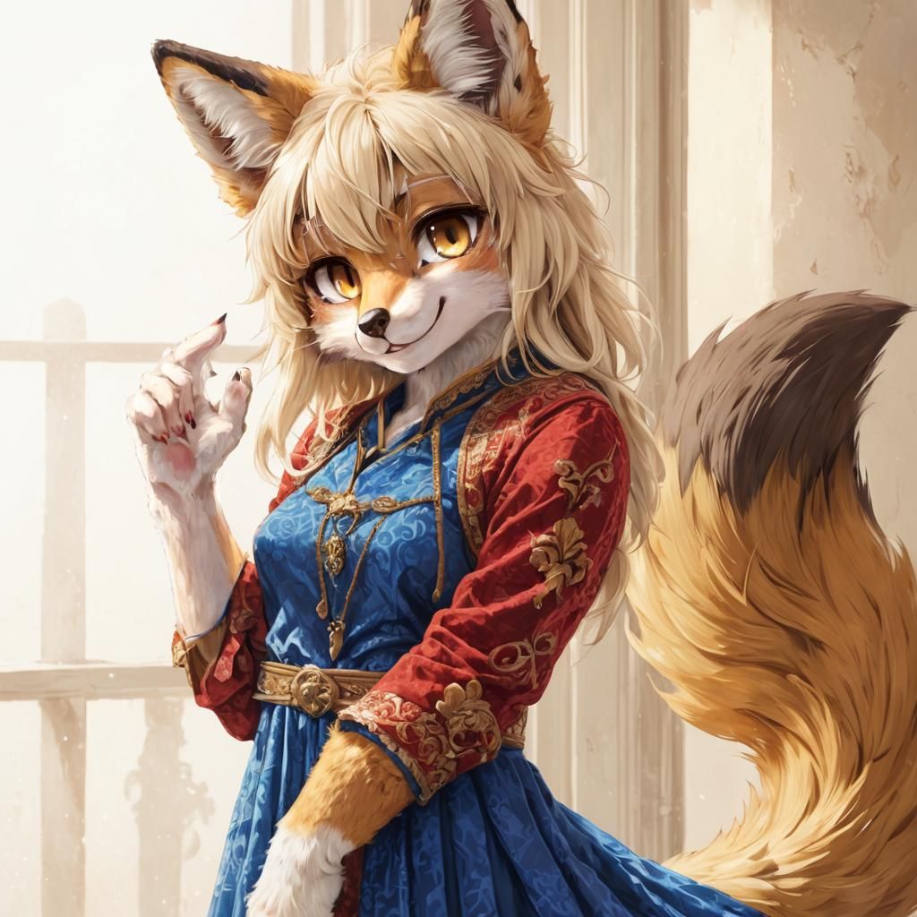 Anime Anthro Fox Portrait with Blonde Hair