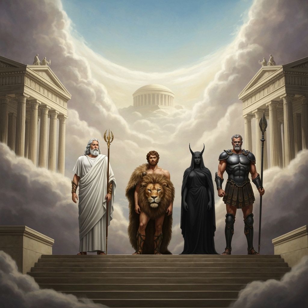 Greek Gods on Mount Olympus: Zeus, Hercules, Nyx, Hades