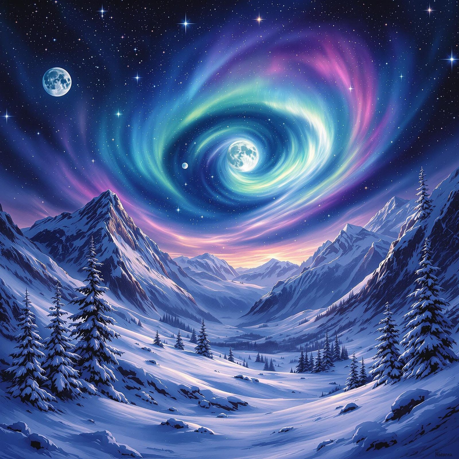 Aurora Borealis Over Tundra in Dreamy Style