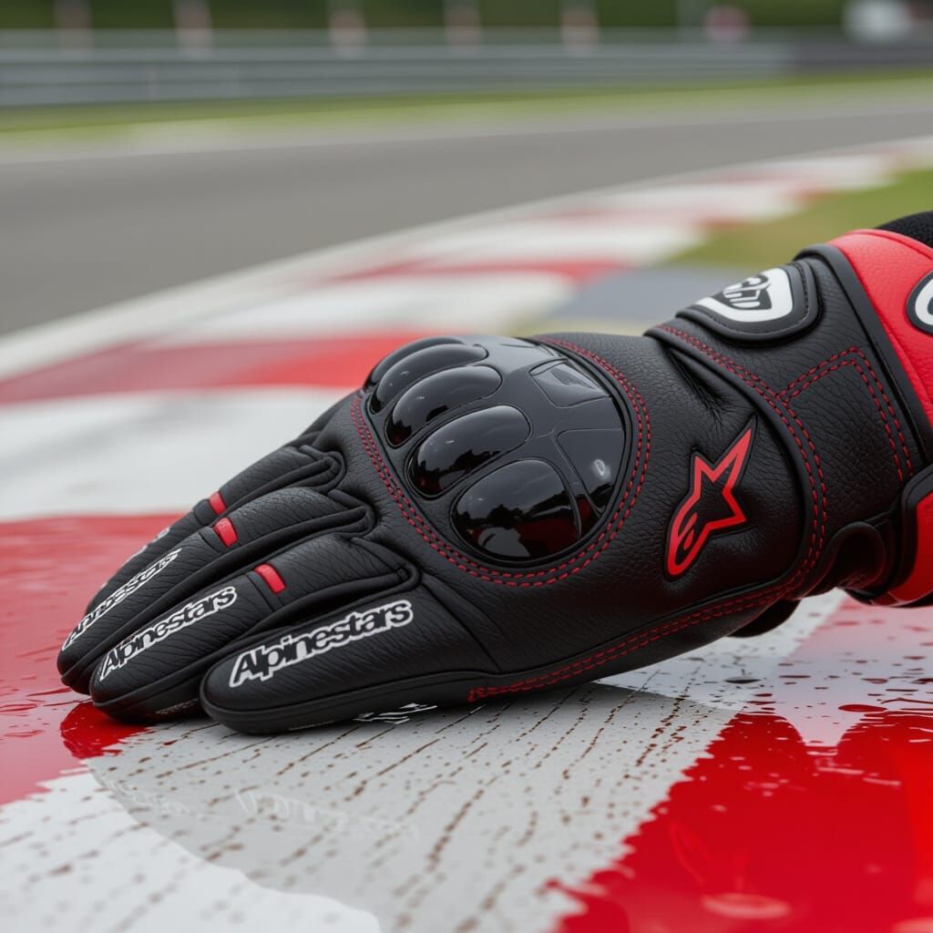 Worn Alpinestars Elbow Slider on Wet Track