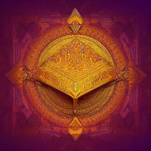 Ornate Golden Sitar in Psychedelic Digital Art
