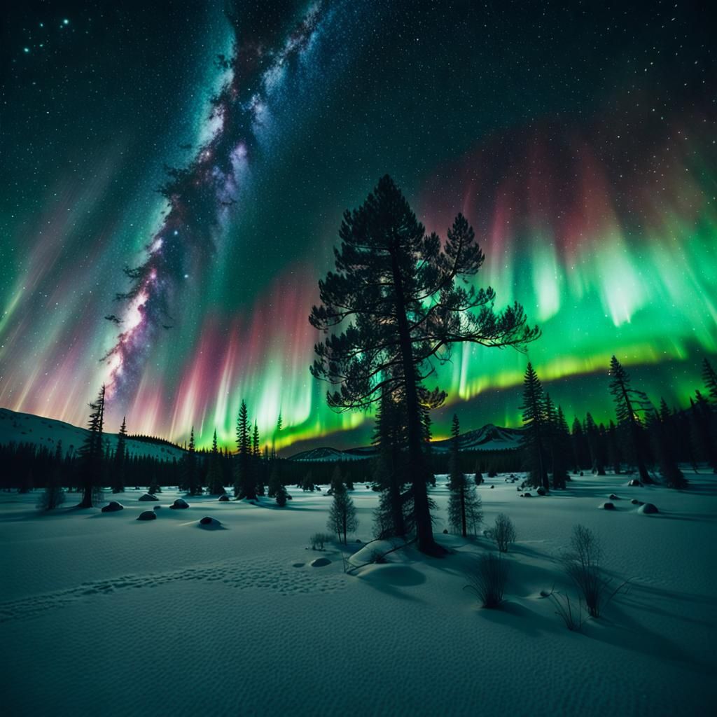 Spectacular Aurora Borealis with Saturn in Starry Night