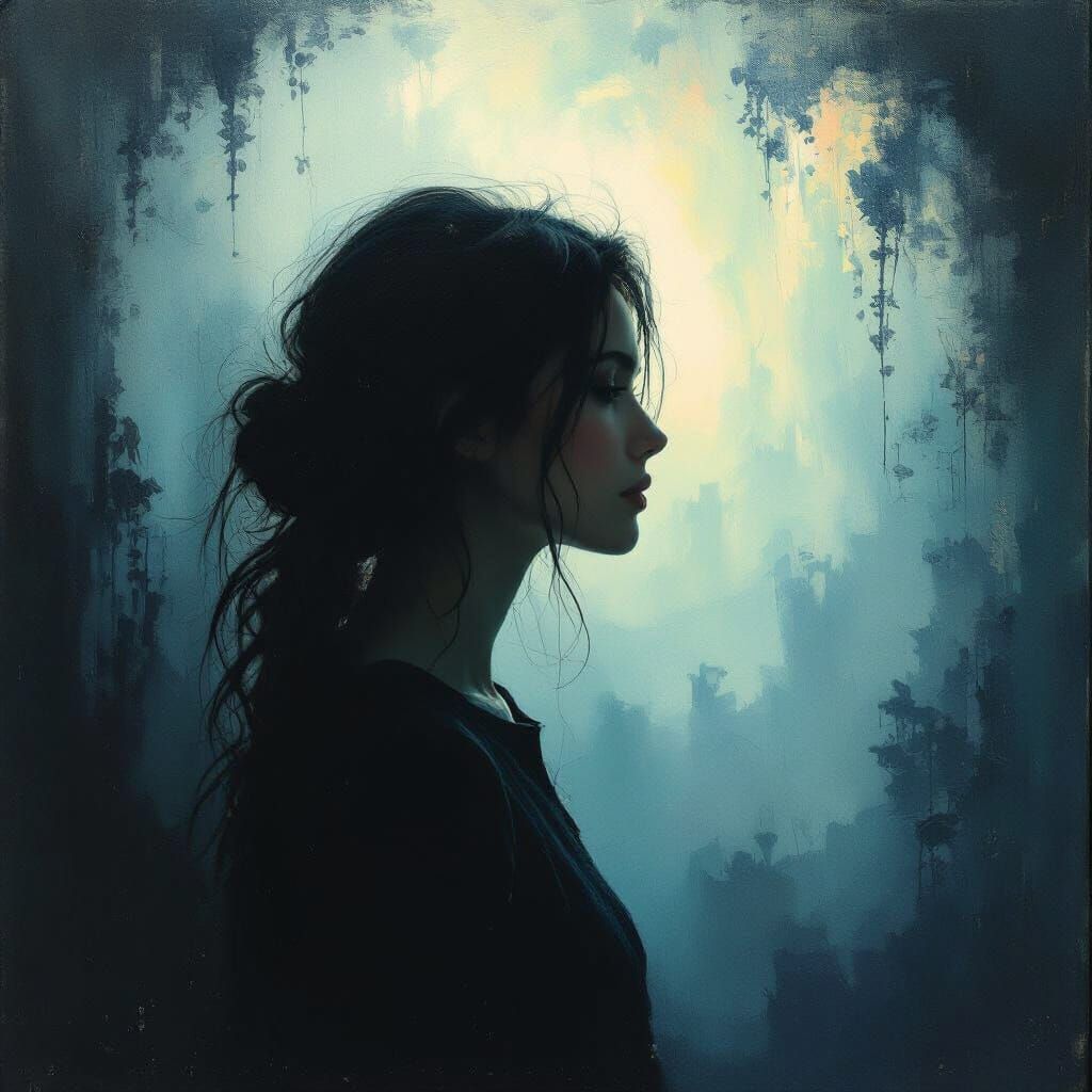 Woman Stares into Abyss: Impressionistic Digital Art