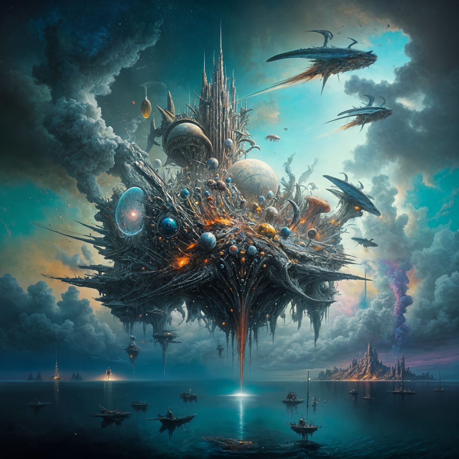 Abstract Alien Landscape with Bizarre Creatures