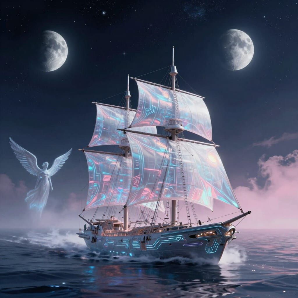 Futuristic Starship with Holographic Sails Explores Cosmic S...