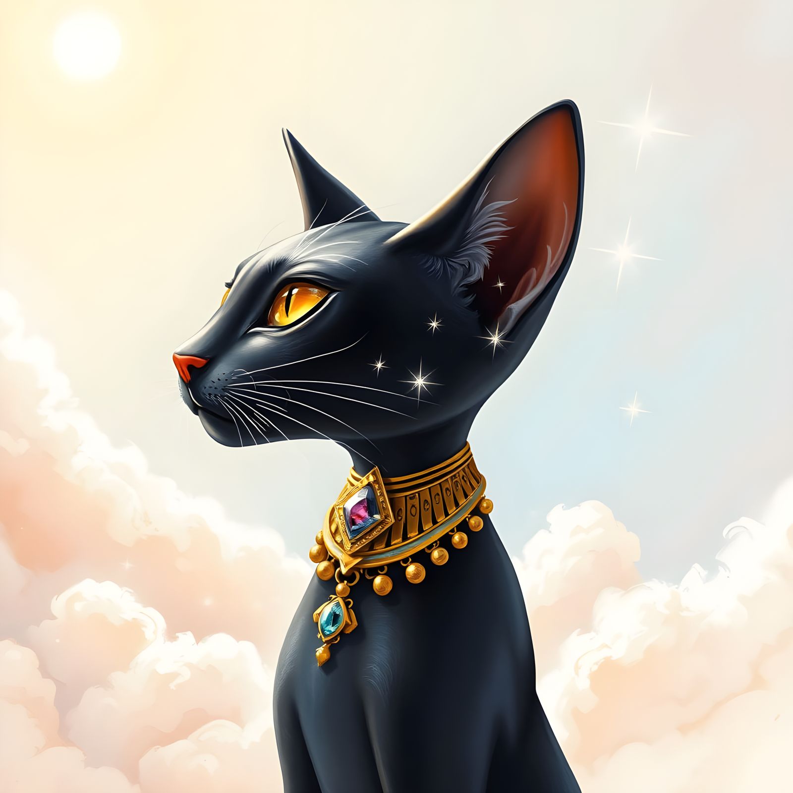 Egyptian Cat Adorned with Jewels in Vibrant Colors