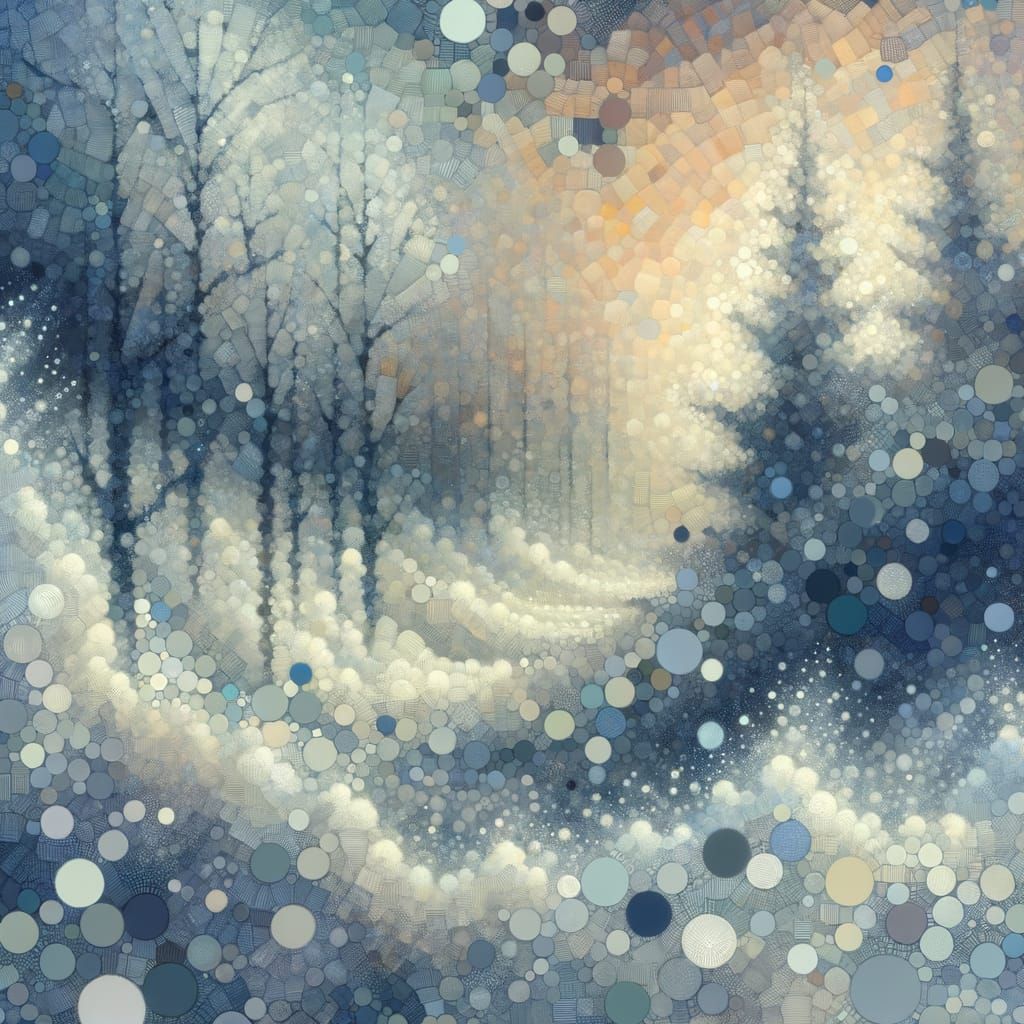 Abstract Winter Forest in Cubist and Pointillist Style