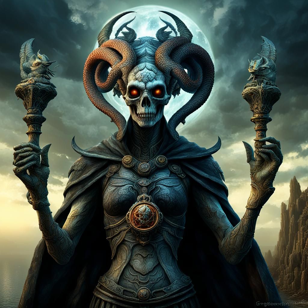 Dark Fantasy Queen with Dragon, Hyperdetailed Art