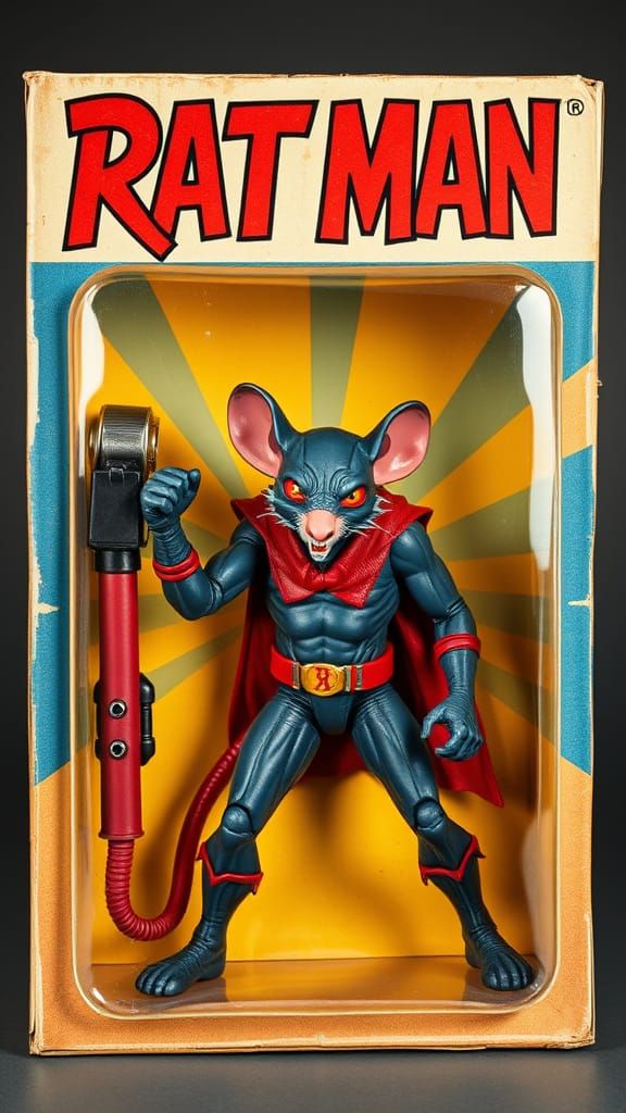 Rat Man Superhero in Vintage Comic Book Box