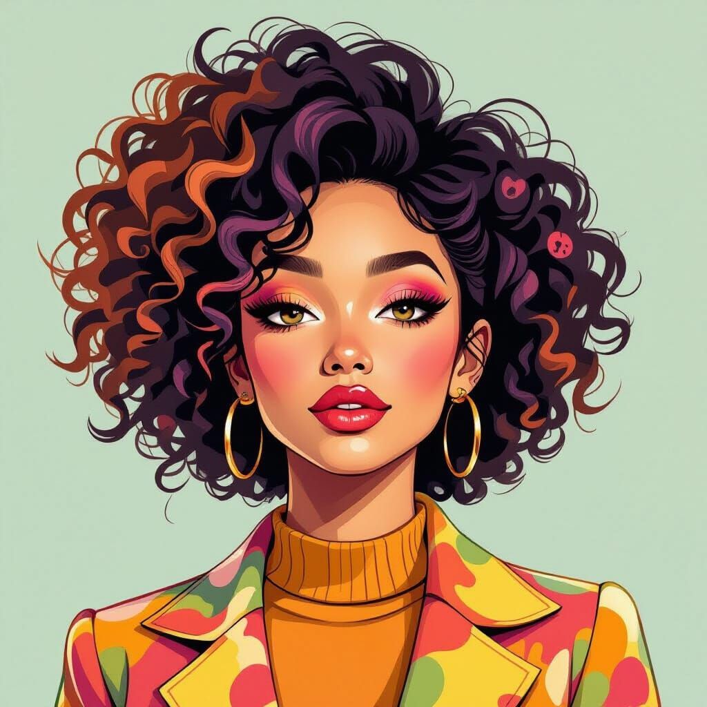 Woman with Vibrant Hair in Digital Art Style
