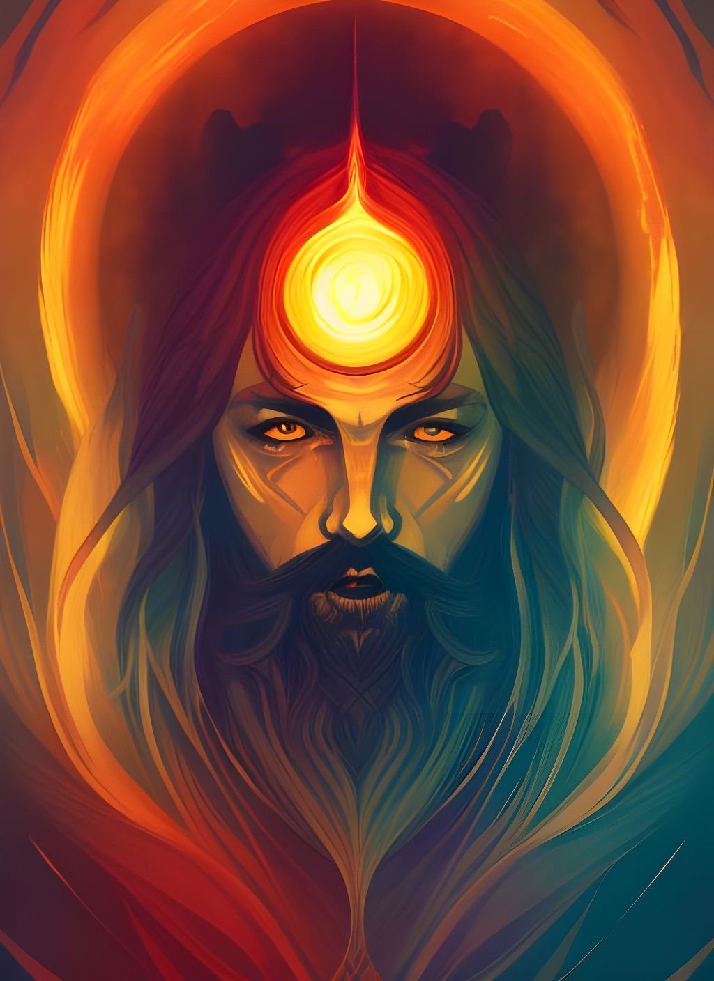 Fantasy Wizard with Fire Magic Portrait