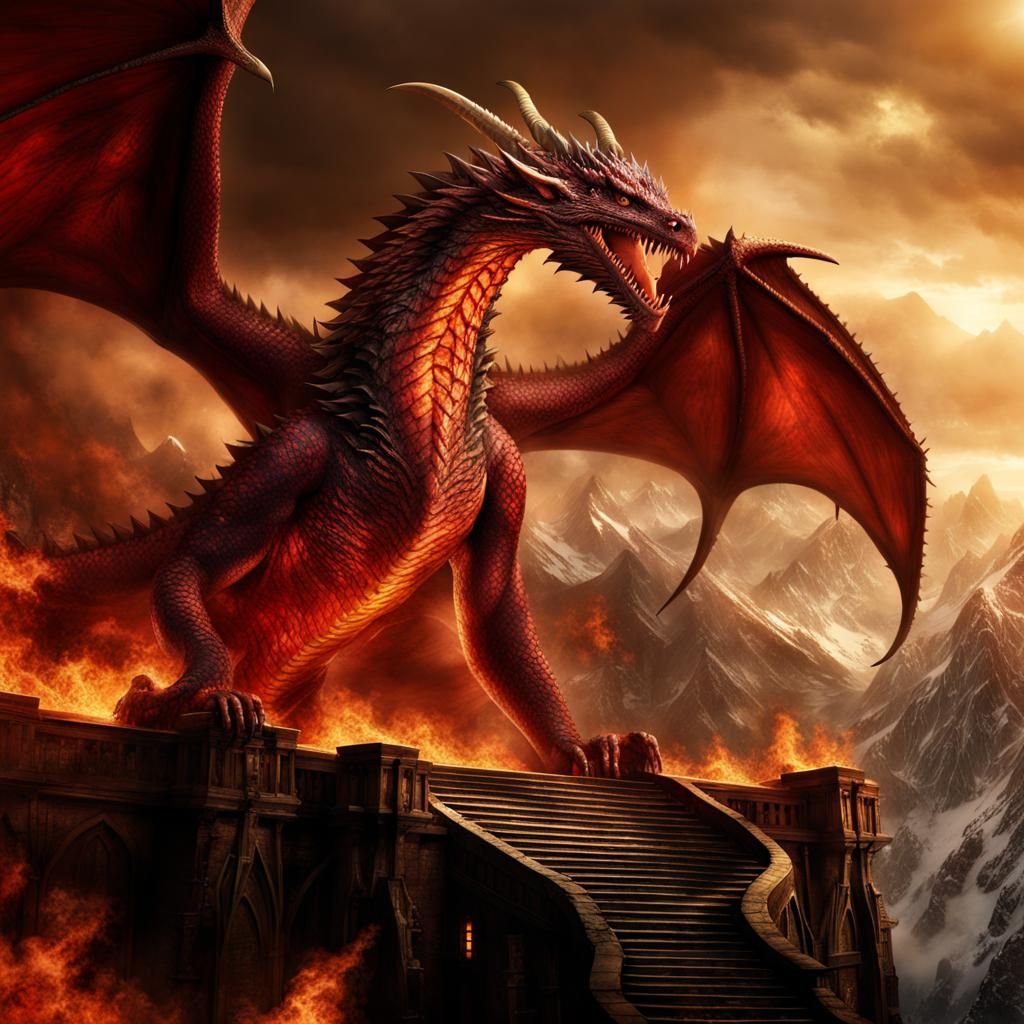 Crimson Dragon Attacks the Gates of Erebor