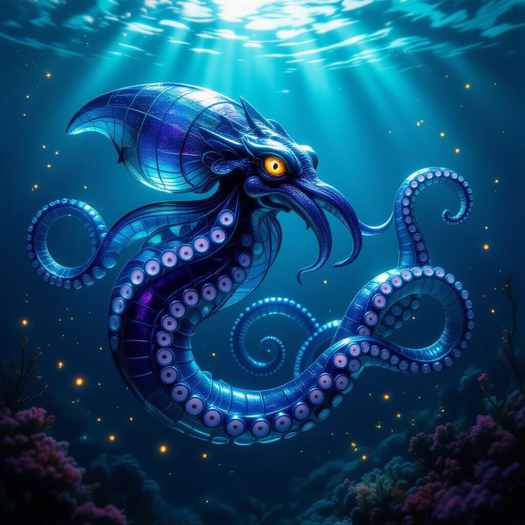 Kelphirion Sea Beast Sculpture in Iridescent Sea Glass