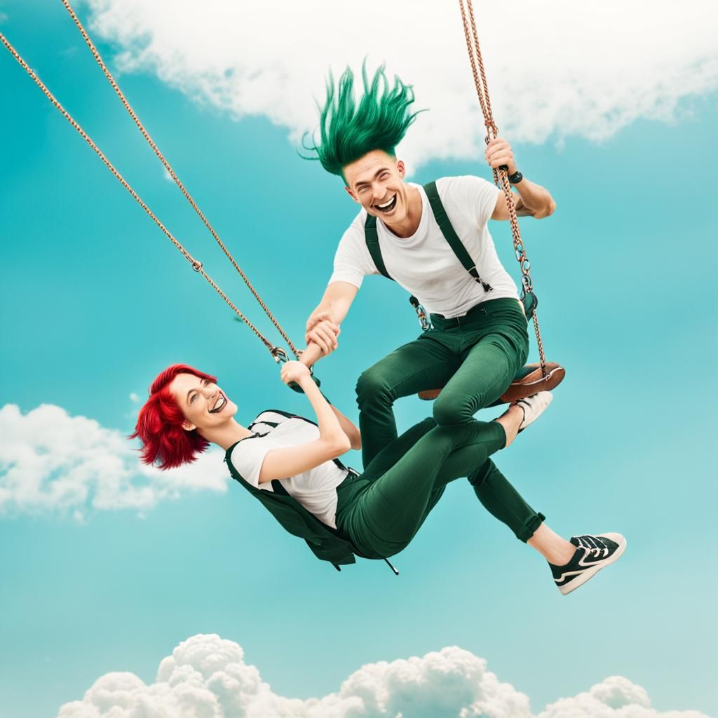 Happy Couple Swinging on a Cloud