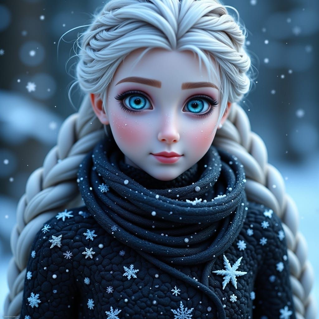 Eerie Elsa Portrait with Snowflake Coat