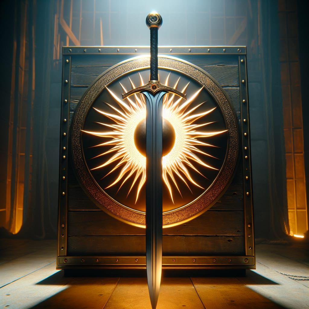 Glowing Shield and Longsword Close-Up